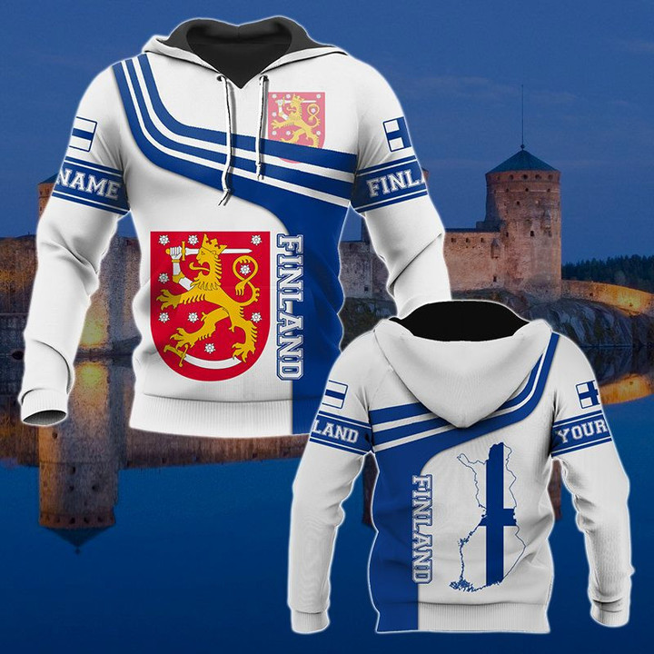 Customize Finland Coat Of Arms Flag Map Unisex Adult Hoodies