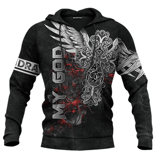 Jesus Cross Faith My God Burning Rose Customized 3D All Over Printed Hoodie