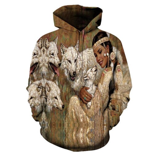 The Wolf White Women Native American All Over 3D Hoodie