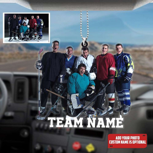 Hockey Team Acrylic Car Hanging Ornament for Car Decor, Custom Photo and Name Ornament for Hockey Lovers