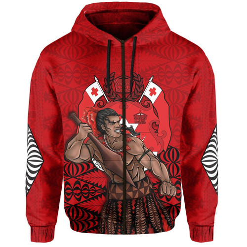 Tonga Warriors Zip 3D Hoodie Tongan Pattern Version Black