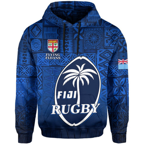 Fiji Rugby 3D Hoodie Flying Fijians Blue Tapa Pattern