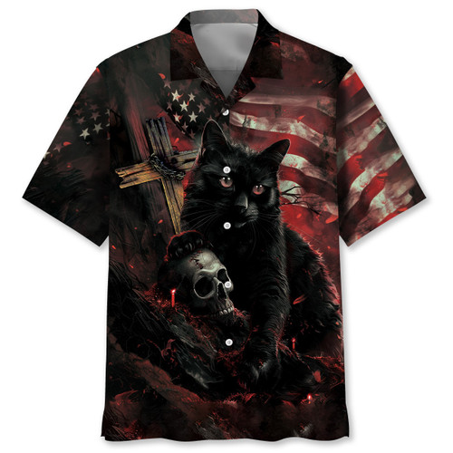 Black Cat Skull Hawaiian Shirt