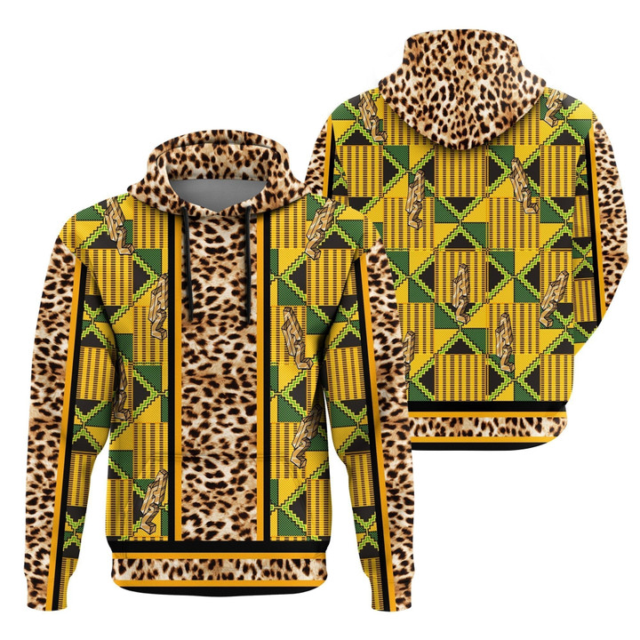African Hoodie Ghana Kente Leopard King Pullover