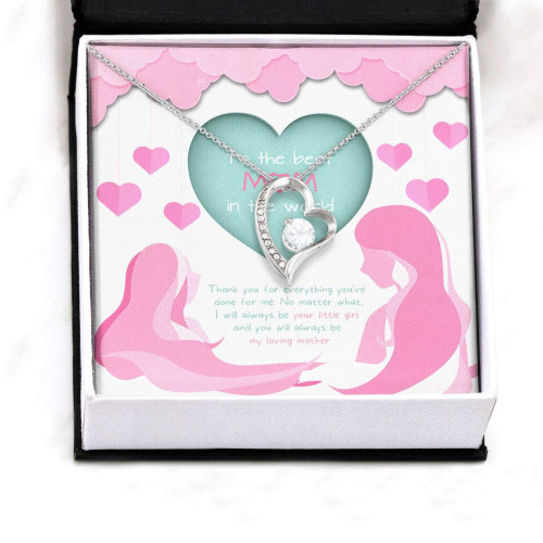 Mom Necklace, Gift For The Best Mom In The World With Pink & Green Paper Heart, Forever Love Necklaces