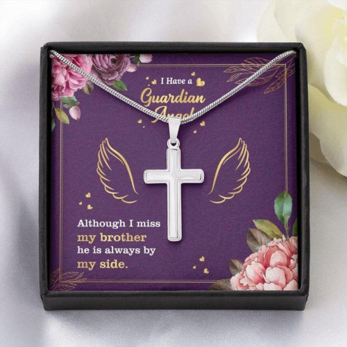 Brother Memorial Necklace  Brother Guardian Angel  Forever Faithful Cross Necklace  Gift Necklace Message Card Brother Christmas Gift