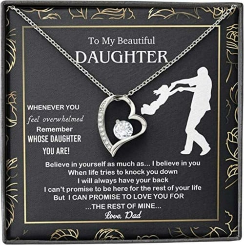 Father Daughter Necklace, Dad Gifts, Beautiful Overwhelmed Remember Believe Promise Necklace
