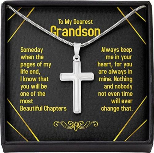 Grandson Necklace, To Dearest Grandson Keep Heart Ever Change Necklace Gift For Men, Last Minutes