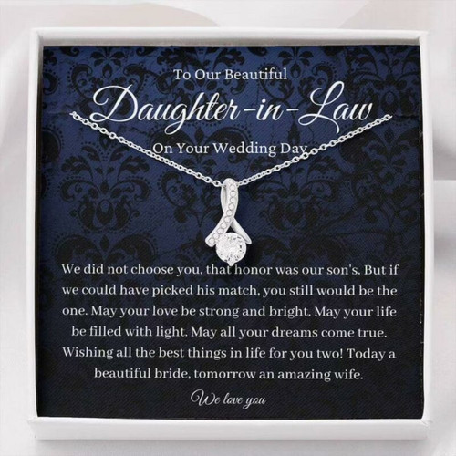 Daughter-in-law Necklace, To Our Daughter-in-Law Wedding Day Necklace Gift, To Bride From Parents-in-Law