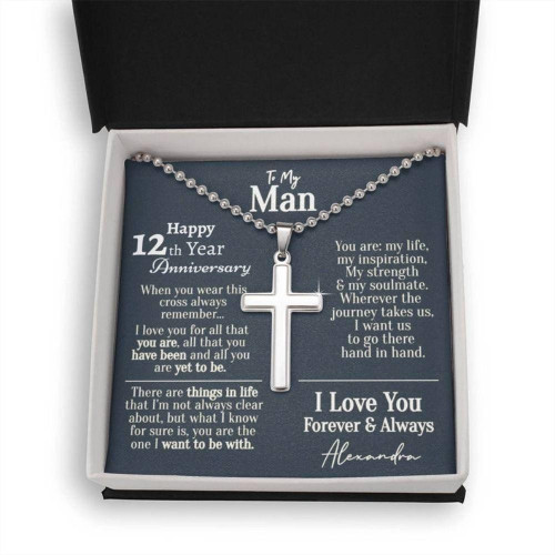 Husband Necklace gift, Personalized 12 Year Anniversary Necklace For Him, Twelfth Year Anniversary Necklace For Him