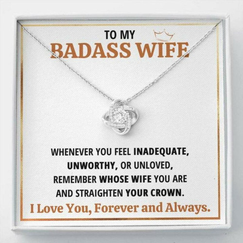 Wife Necklace gift, To My Badass Wife Crown Love Knot Necklace Gift