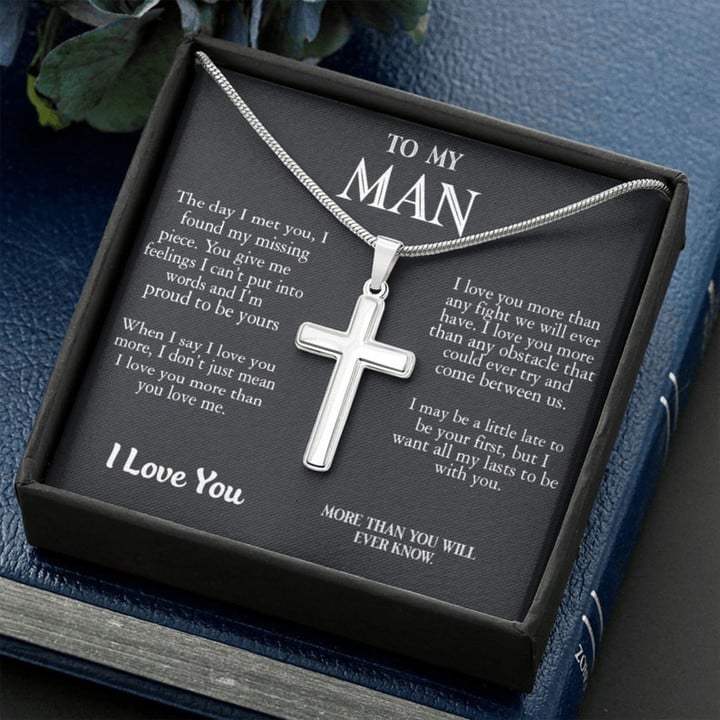 Boyfriend Necklace, Gift For Boyfriend Christian Cross Necklace From Girlfriend, Husband Anniversary Jewelry christmas, Message Card