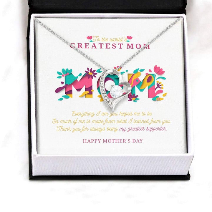 Mom Necklace, Gift For The World's Greatest Mom On Mother's Day With Paper Butterflies, Blooming Flowers Necklace