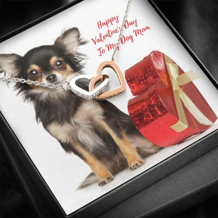 Dog Mom Necklace, Gift Necklace Message Card ' To My Long Haired Chihuahua Dog Mom Happy Valentine's Day Necklace gift for mom, mother day gift