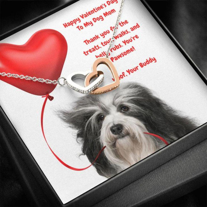 Dog Mom Necklace, Gift Necklace Message Card ' To My Black And White Havanese ' Dog Mom Happy Valentine's Day Necklace gift for mom, mother day gift