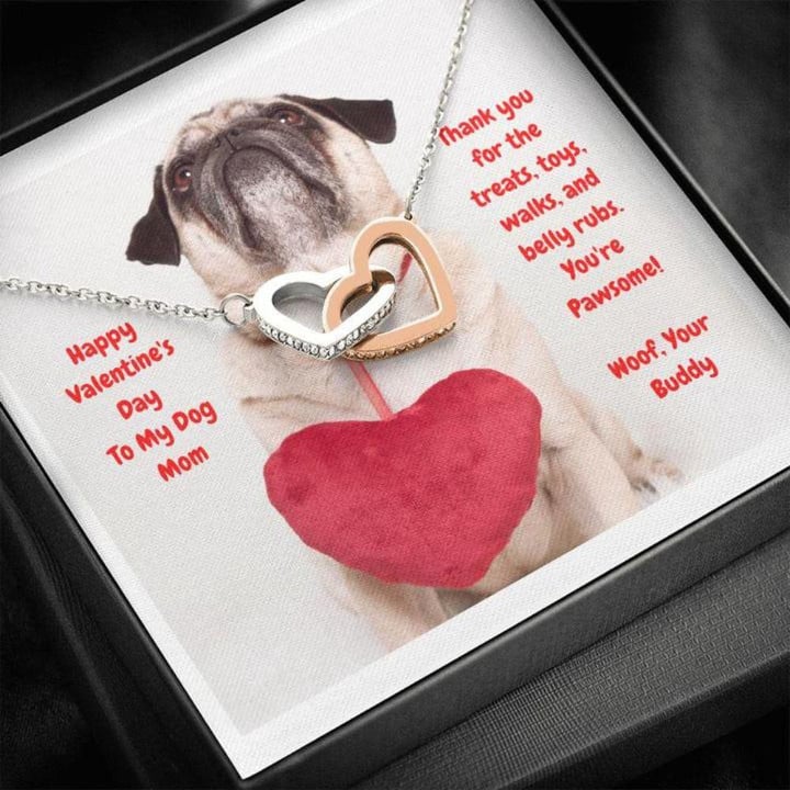 Dog Mom Necklace, Gift Necklace Message Card ' To My Buff Pug Dog Mom Happy Valentine's Day Necklace gift for mom, mother day gift