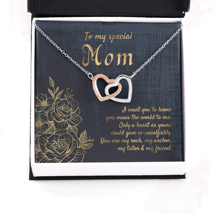 Mom Necklace, Gift For My Special Mom On Mother's Day With Golden Lined Roses Interlocking Hearts Necklaces Mother day necklace gift for mom