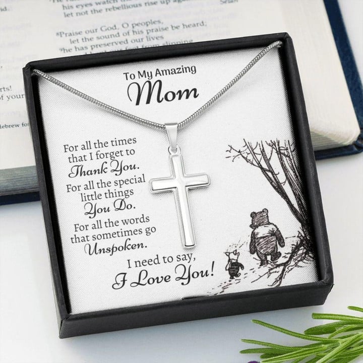Mom Necklace, Sentimental Mom Cross Necklace, Necklace For Mom, Thank You Mom For Everything Sentimental Gifts For Mom From Daughter Mother day necklace gift for mom