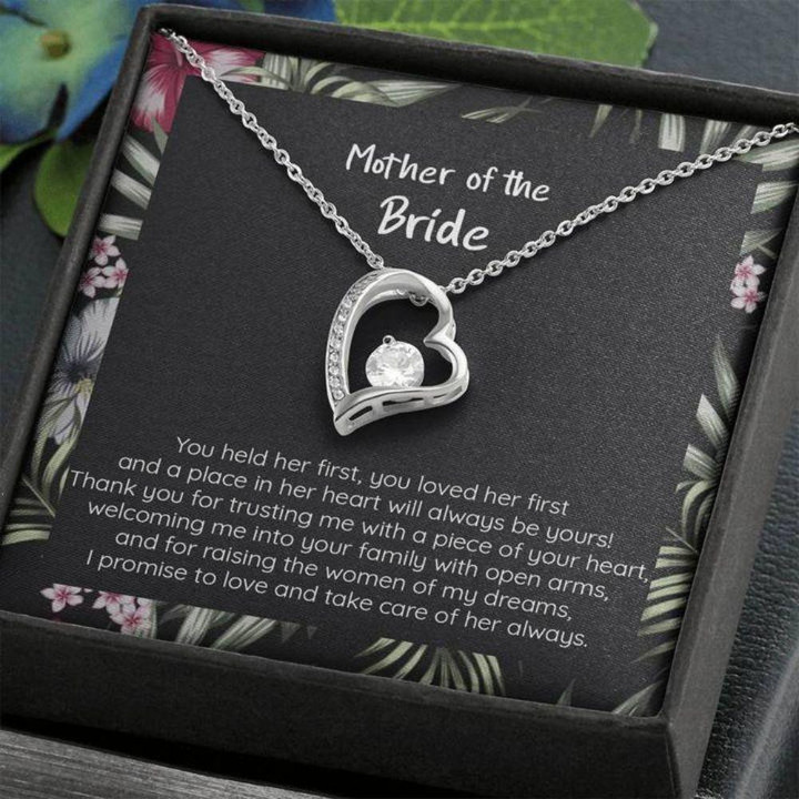 Mom Necklace, Gift For Mother Of The Bride, You Held Her First, CZ Pendant Heart Necklace Mother day necklace gift for mom
