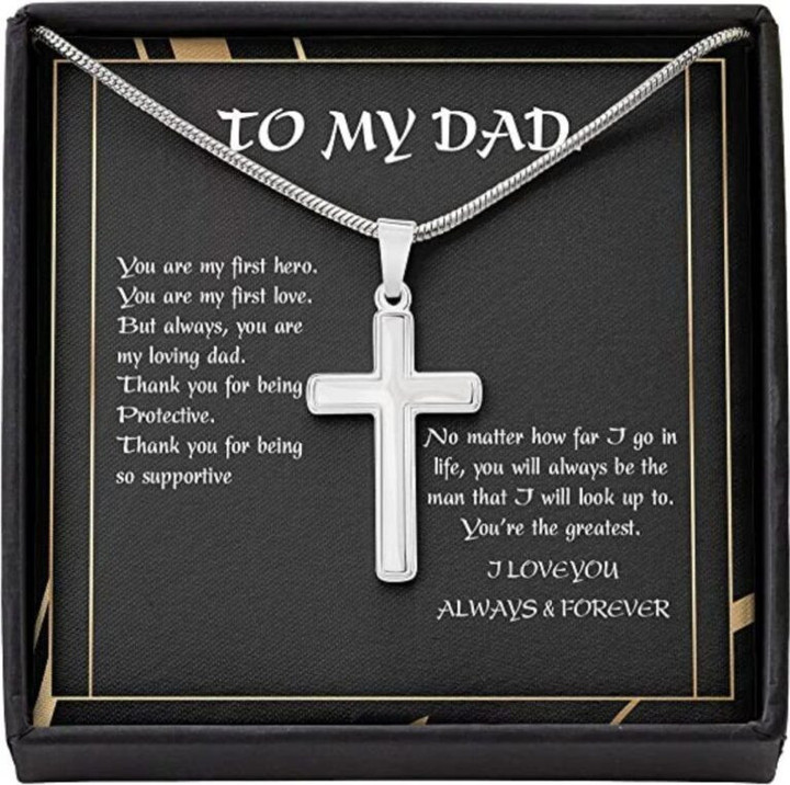 Dad Necklace, To Dad First Hero Love Protect Thank Great Necklace Gift From Daughter Christmas gift for dad
