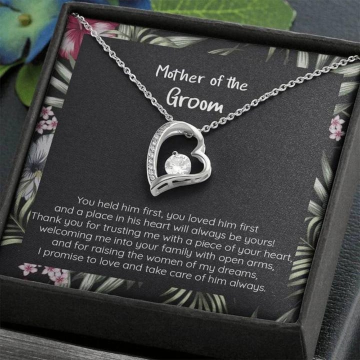 Mother-in-law Necklace, Gift For Mother Of The Groom, You Held Him First, CZ Heart Necklace Mother Day Gift for Boyfriend's Mom, Mother In Law