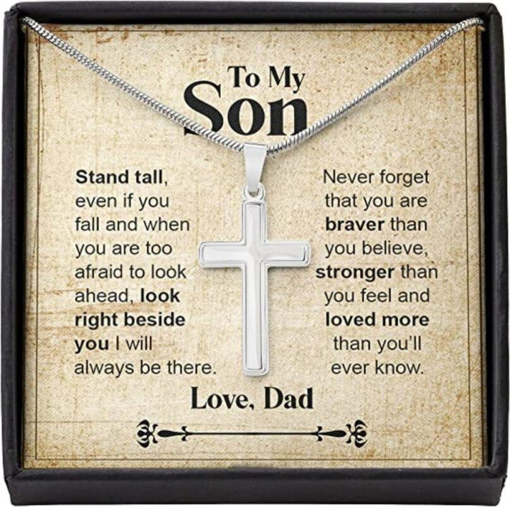 Son Necklace, To My Son Necklace Gift From Dad  Stand Tall Brave Strong Love