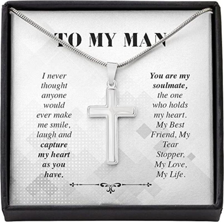 Husband Necklace gift, Boyfriend Necklace, To My Man Necklace Husband Boyfriend Soulmate Capture Cross Necklaces For Men Boys Kids