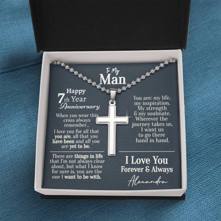 Husband Necklace gift, Personalized 7 Year Anniversary Necklace For Him, Seventh Year Anniversary Necklace For Him, 7 Year Wedding Anniversary For Him