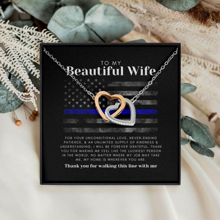 Wife Necklace gift, Police Wife Gift: Two Hearts Rose Gold Necklace, Christmas Necklace For Sheriffs Or LEO Wife