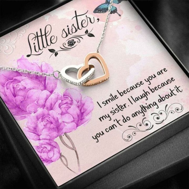Sister Necklace Gift, To My Little Sister Necklace Gift Gift  I Smile Because You Are My Sister