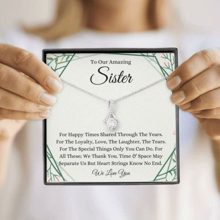 Sister Necklace Gift, Petit Ribbon Necklace Gift To Our Sister Birthday Gift To Sister From