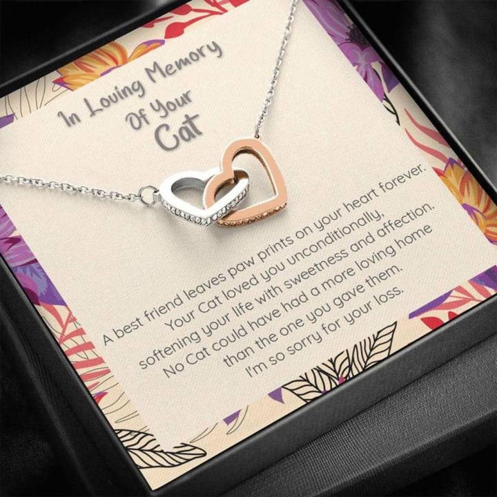 Memorial Necklace, In Loving Memory Of Your Cat Remembrance Necklace, Connected Hearts Forever