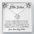 Sister Necklace Gift, To My Little Sister Your Fan Love Knot Necklace Best Friends Bestie Gift