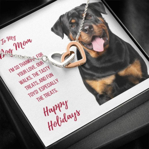 Dog Mom Necklace, Gift Necklace Message Card Happy Holidays  Rottweiler Dog Mom Mother day necklace gift for mom