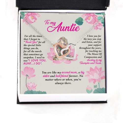 Aunt gift from niece, nephew Aunt Necklace, Gift For Your Beautiful Auntie On Mother's Day With Lotus Illustration Interlocking Hearts Necklaces