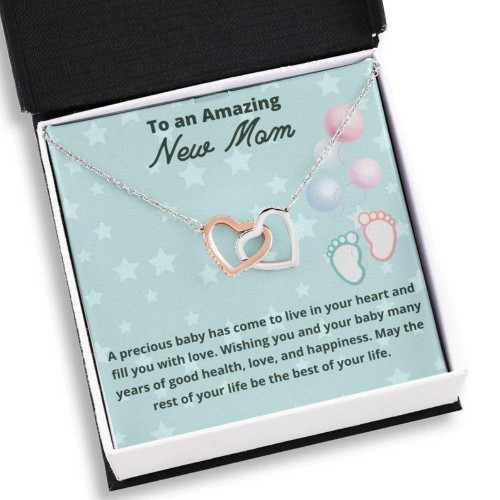 Mom Necklace, Gift For New Mom Two Hearts Necklace First Time Mom To Be Gifts, Present For New Mom Mother's Day Gift for Mom