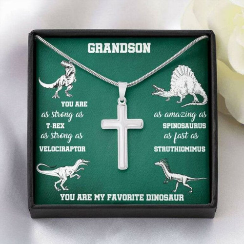 Grandson Necklace, To My Grandson Dinosaur Cross Necklace Gift From Grandmother Grandparents