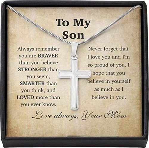 Son Necklace From Mom Brave Strong Smart Love Always Necklace Gift For Men Boys
