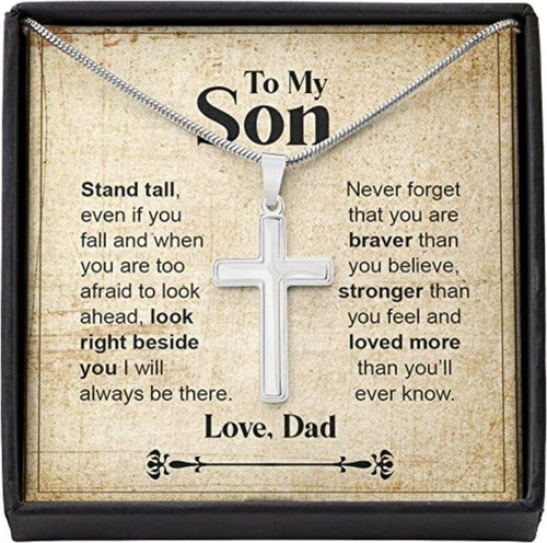 Son Necklace From Dad Stand Tall Brave Strong Love Necklace Gift For Men Boys