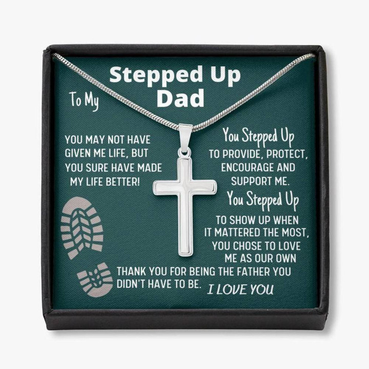 Stepdad Necklace, To My Stepped Up Dad Bonus Dad Men Cross Necklace Gift For Stepdad Fathers Day Gift Best Dad Gift Christmas gift for dad