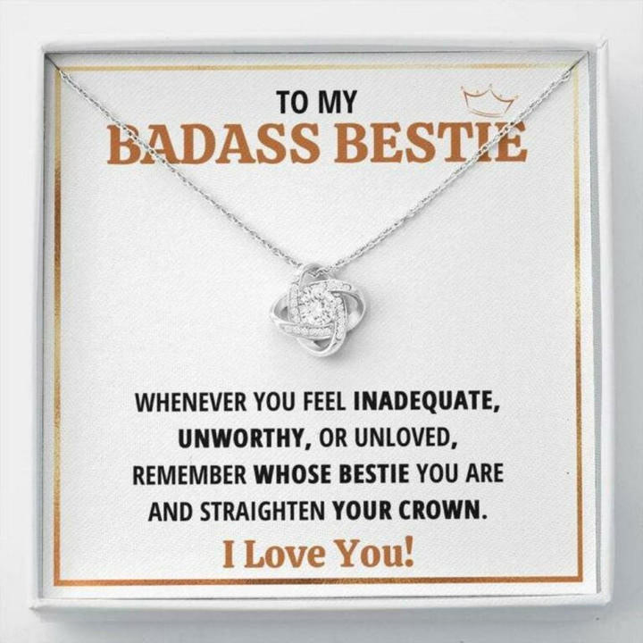 Friend Necklace, To My Badass Bestie Crown Love Knot Necklace Best Friend Sister Gift