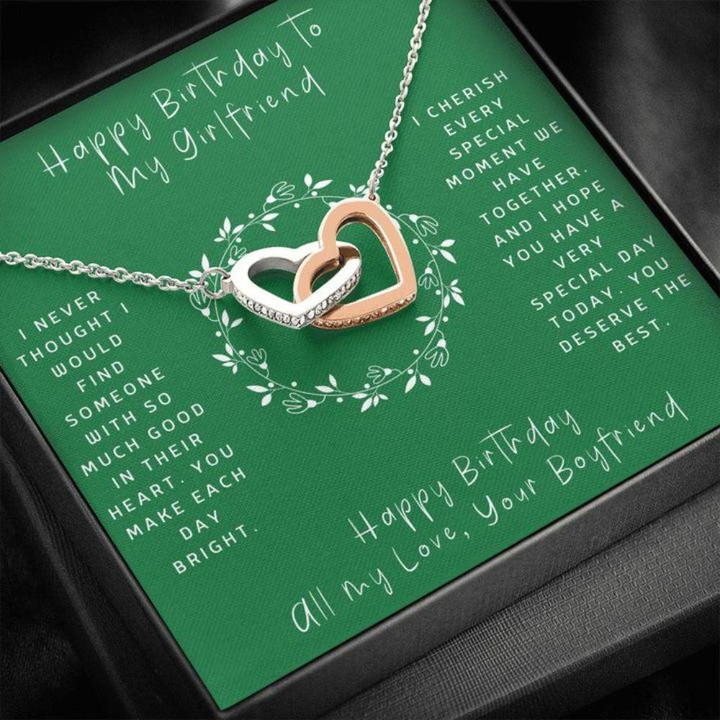 Girlfriend Necklace, Gift To My Girlfriend  Happy Birthday To Girlfriend  Green  Interlocking Hearts