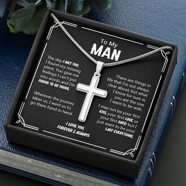 Husband Necklace gift, Boyfriend Necklace, To My Man I Met You My Missinig Piece  Fathers Day Cross Necklace For Man