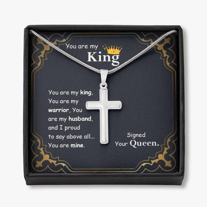 Husband Necklace gift, You Are My King Cross Necklace, Birthday Gift For Husband, Cross Pendant Necklace For Him