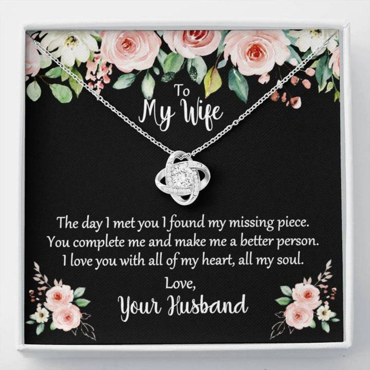 Wife Necklace gift, To My Wife Gift  I Found My Missing Piece With Love Knot Necklace