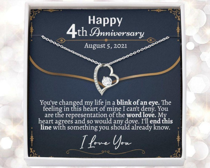 Wife Necklace gift, Personalized 4 Year Anniversary Necklaces For Her, 4th Wedding Anniversary, Fourth Year Anniversary