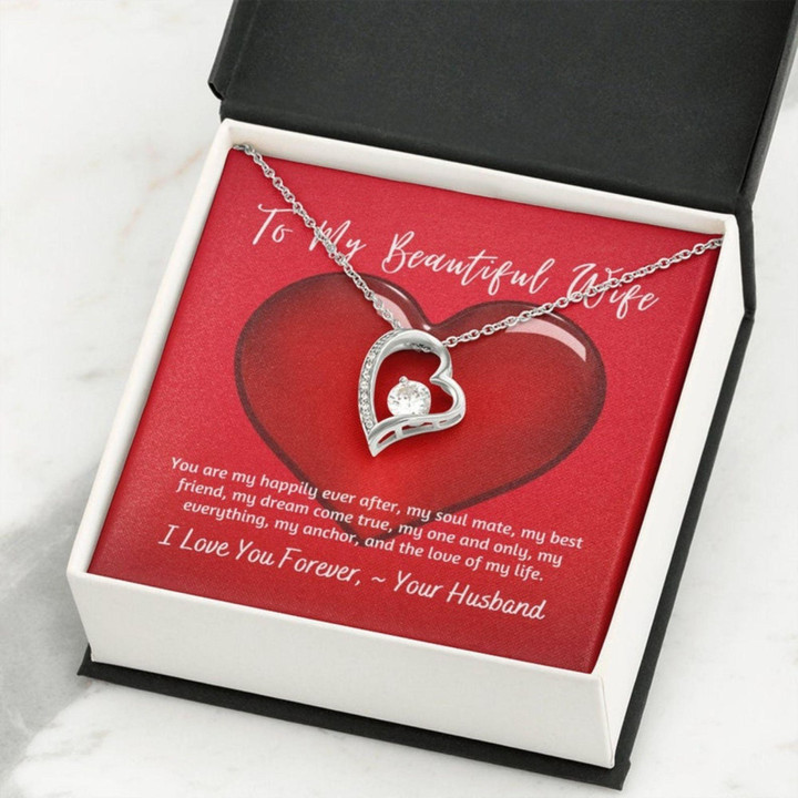 Wife Necklace gift, My Beautiful Wife Forever Love Heart Necklace / Gift For Valentines Day Anniversary Birthday Necklace