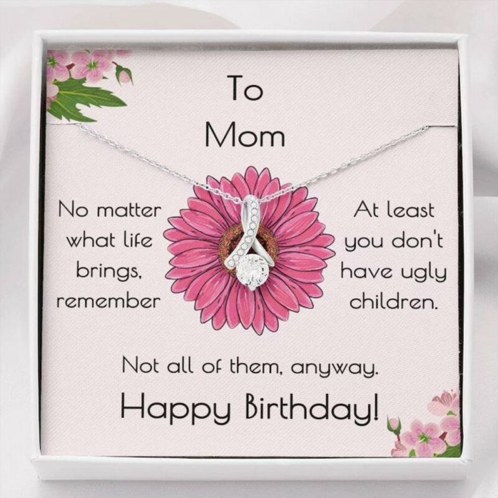 Mom Necklace Gift, Mom Birthday Gift Not Ugly Sparkle Ribbon Necklace