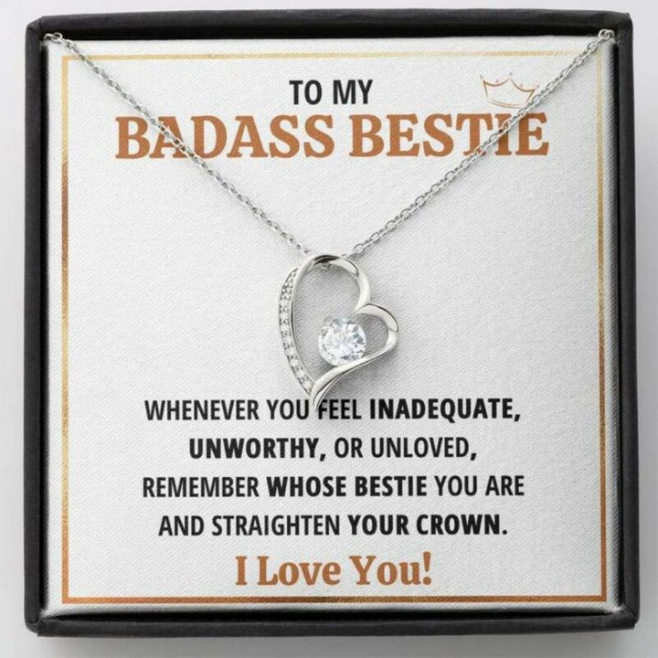 Friend Necklace, Sister Necklace Gift, To My Badass Bestie Crown Heart Necklace Best Friend Sister Gift