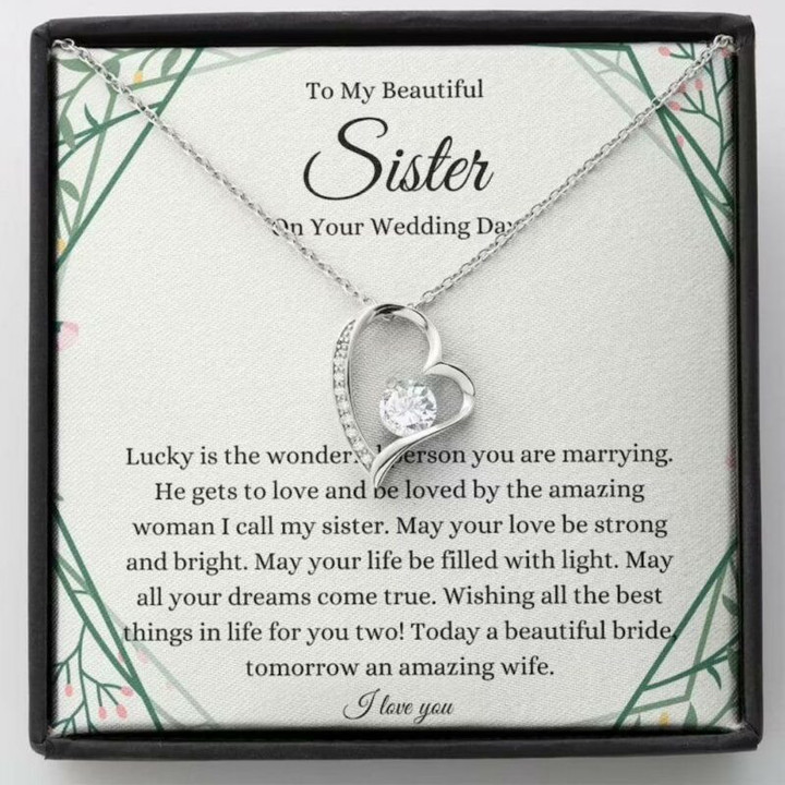 Sister Necklace Gift, Sister Wedding Day Necklace Gift, Sister To Bride Gift, Little Sis Wedding